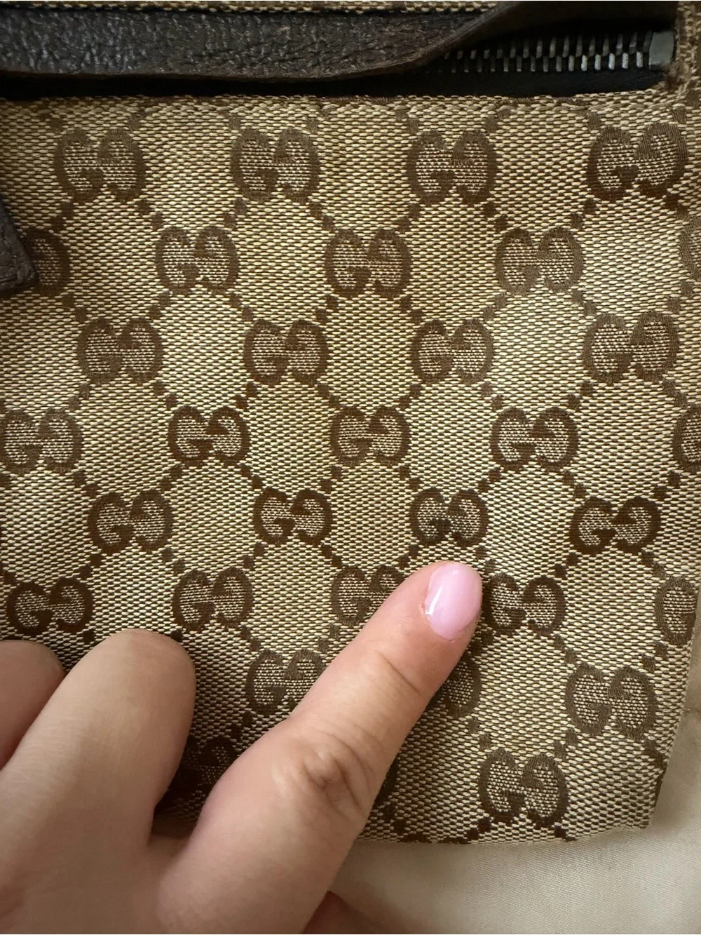 Gucci Beige/Brown GG Canvas Belt Bag with Dark Brown Strap